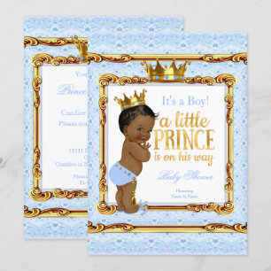 Light Blue Gold White Prince Baby Shower Ethnic Invitation