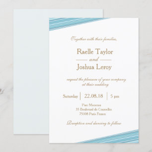 Light blue gold white subtle stripes wedding invitation