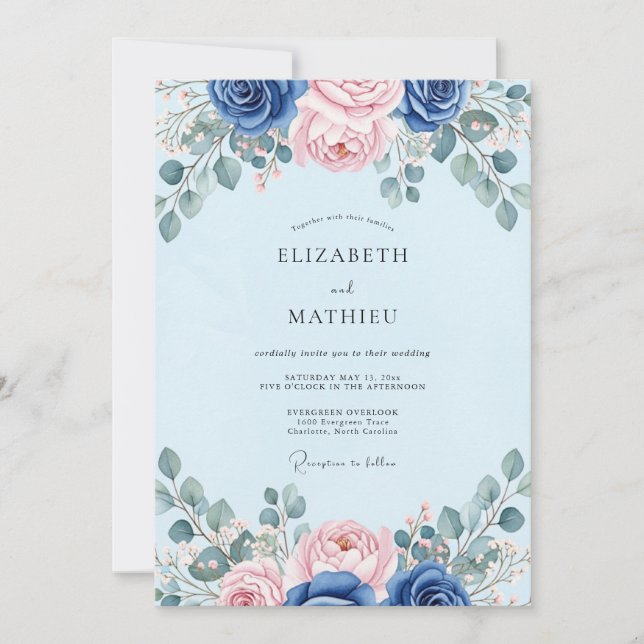 Light Blue Graceful Botanical Wedding Invitation (Front)