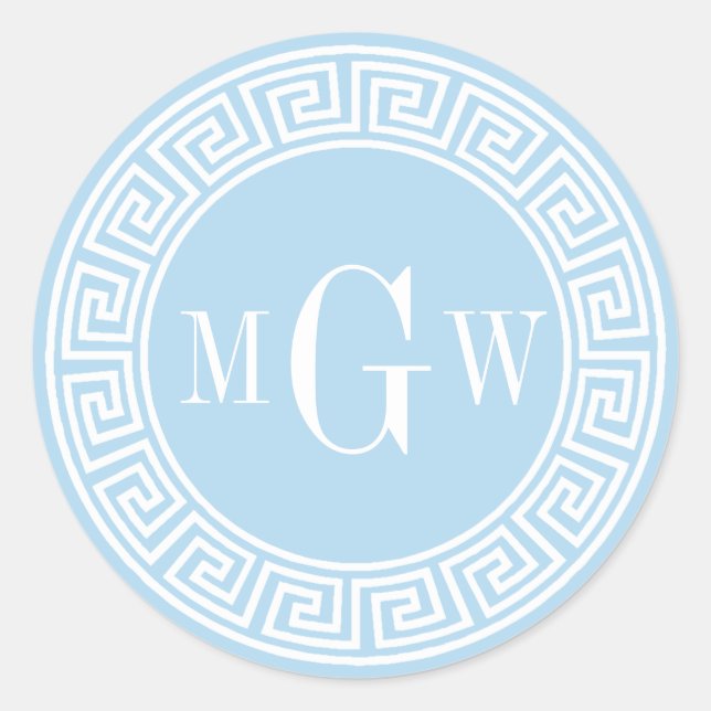 Light Blue Greek Key Monogram Envelope Seal (Front)