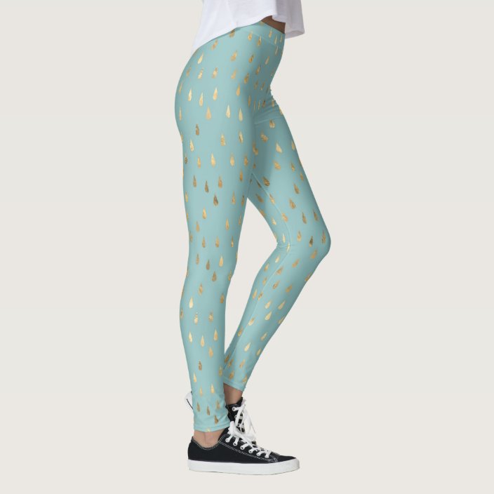 Light Blue Green Gold Raindrop Modern Trendy Yoga Leggings ...