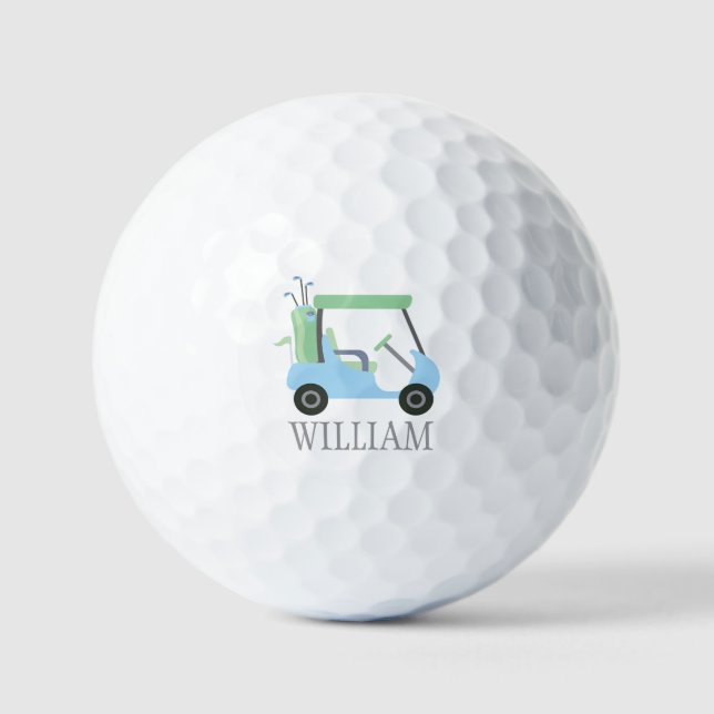 Light Blue & Green Golf Cart Personalised Balls (Front)