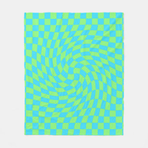 Light Blue & Green Warped Checkerboard Pattern  Fleece Blanket