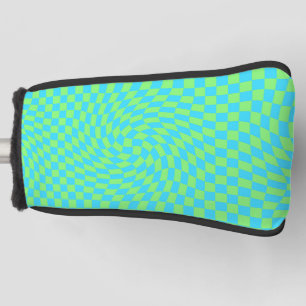 Light Blue & Green Warped Chequerboard Pattern  Golf Head Cover