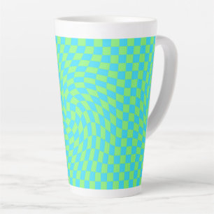Light Blue & Green Warped Chequerboard Pattern Latte Mug