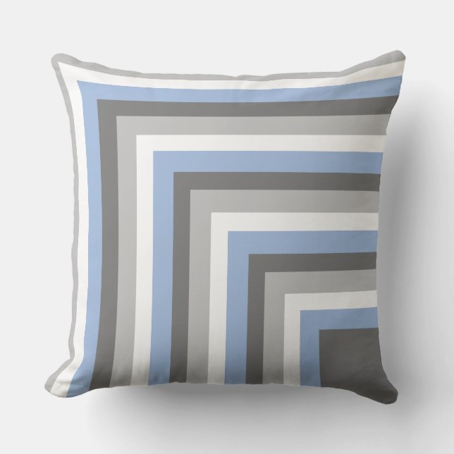 Light Blue, Grey and White Striped Throw Pillow (Front)