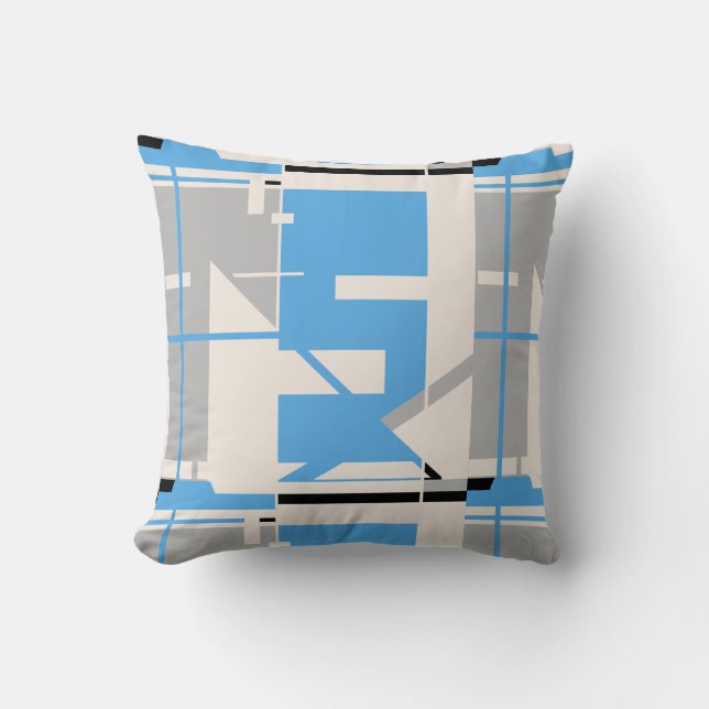 Light Blue Grey Black Beige Geometric Abstract Cushion (Front)