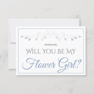 Light Blue & Grey Elegant Be My Flower Girl Card