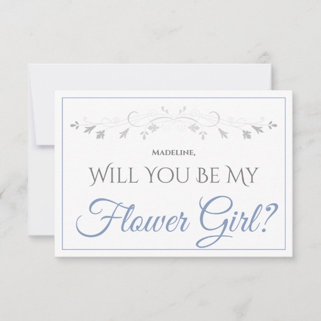 Light Blue & Grey Elegant Be My Flower Girl Card (Front)