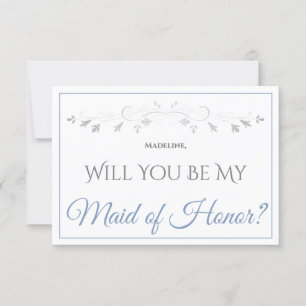 Light Blue & Grey Elegant Be My Maid of Honour Car Card