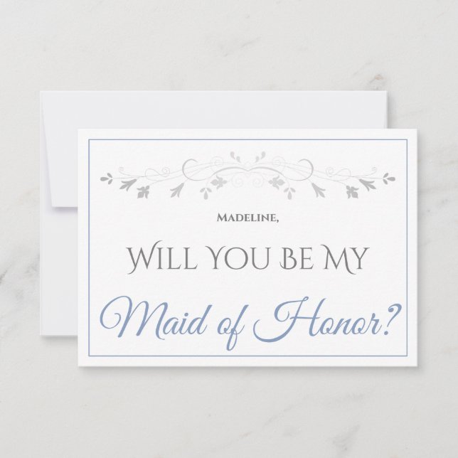 Light Blue & Grey Elegant Be My Maid of Honour Car Card (Front)