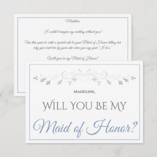 Light Blue & Grey Elegant Be My Maid of Honour Car Card