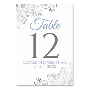 Light Blue & Grey Elegant Filigree Wedding Table Number