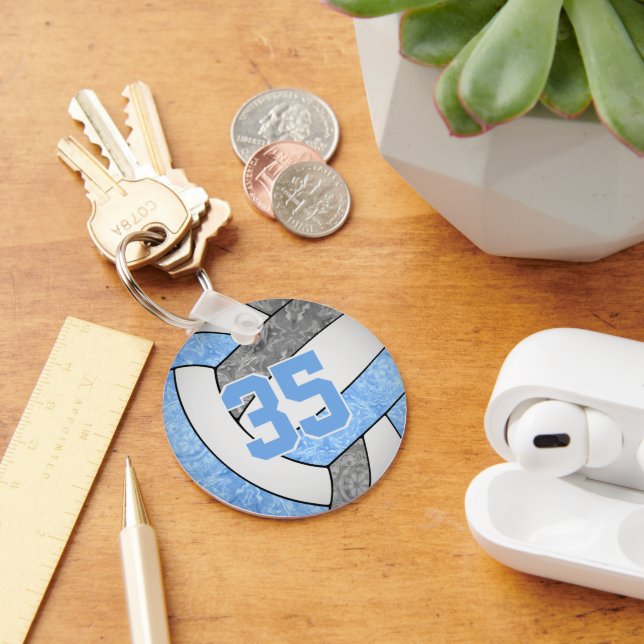 light blue grey girls volleyball club name key ring (Desk)