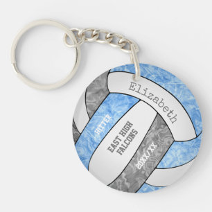 Light blue grey girly sports custom volleyball key ring