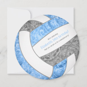 light blue grey girly volleyball birthday party announcement