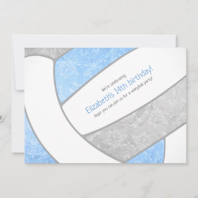 light blue grey girly volleyball birthday party invitation (Front)