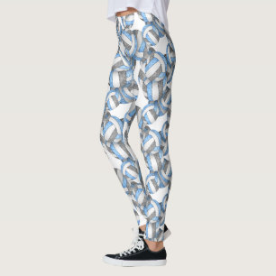 Light blue grey girly volleyballs pattern leggings