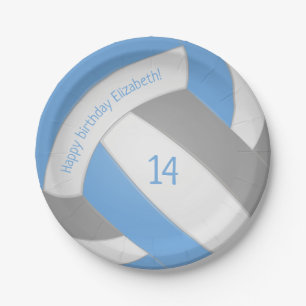 Light blue grey kids volleyball party paper plate