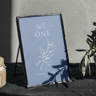 Light Blue Grey Olive Wedding   Delicate Nautical Table Number