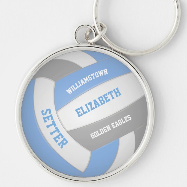 light blue grey sports team colours volleyball key ring (Front)