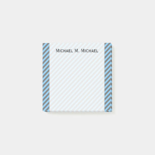 Light Blue & Grey Stripes Pattern + Custom Name Post-it Notes