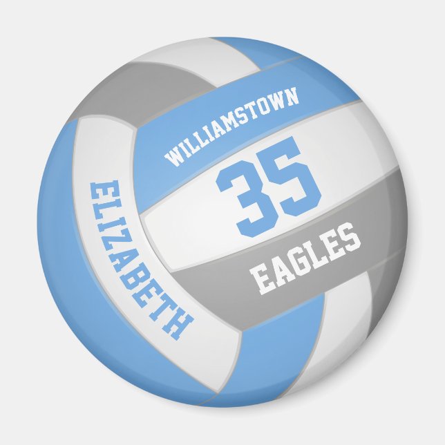 light blue grey team colours kids volleyball magnet (Front)
