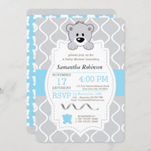 Light Blue & Grey Teddy Bear Baby Shower Invitation