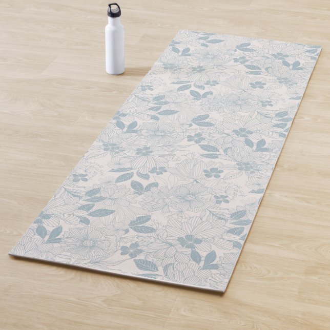 Light Blue-Grey Vintage Flowers Pattern Yoga Mat (In Situ)