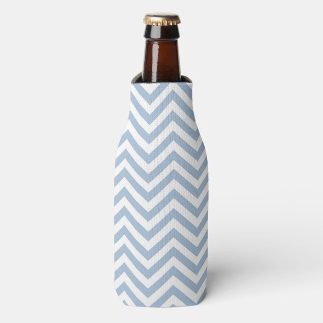 Light Blue Grunge Textured Chevron Bottle Cooler (Bottle Front)