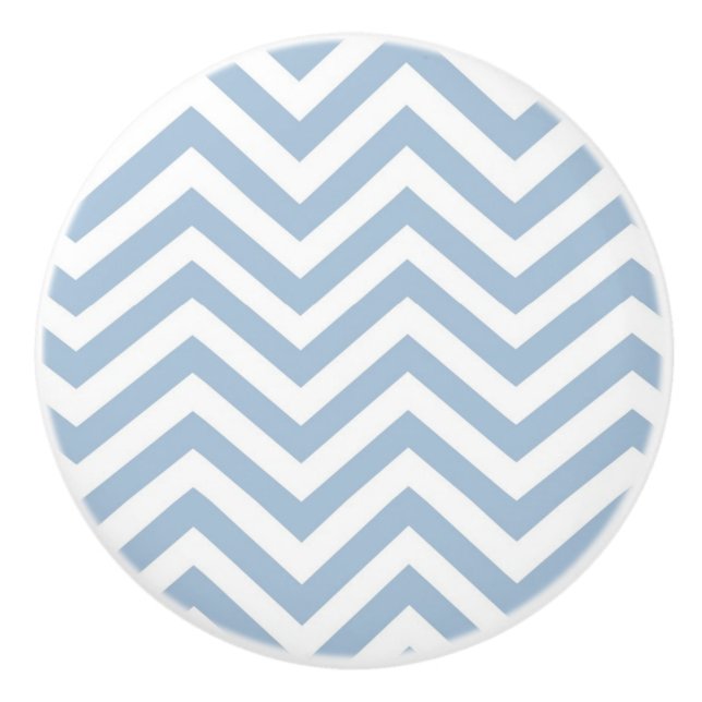 Light Blue Grunge Textured Chevron Ceramic Knob (Front)
