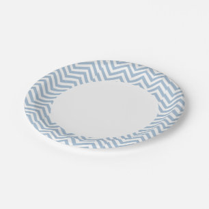 Light Blue Grunge Textured Chevron Paper Plate