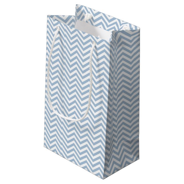 Light Blue Grunge Textured Chevron Small Gift Bag (Back Angled)