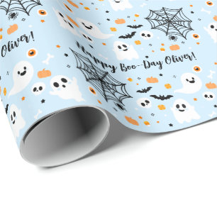 Light Blue Halloween Ghost Wrapping Paper