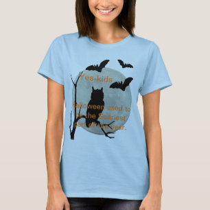 Light Blue Halloween Owl & Bats T-Shirt