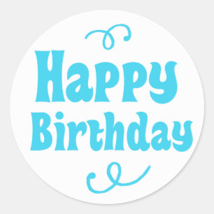Light Blue Happy Birthday Party Favour Stickers