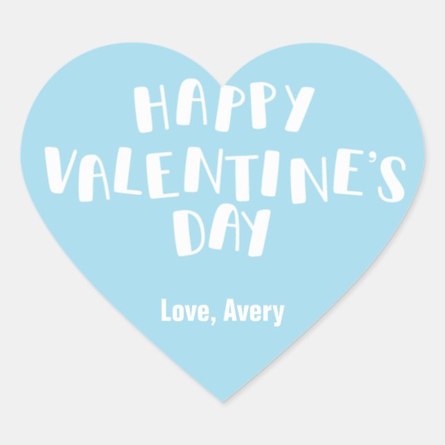 Light Blue Happy Valentine’s Day Heart Sticker (Front)