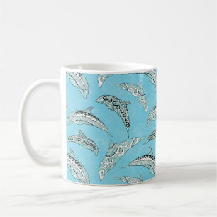Light Blue Hawaiian Tribal Dolphins Coffee Mug