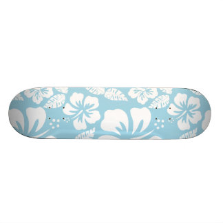 Light Blue Hawaiian Tropical Hibiscus Skateboard