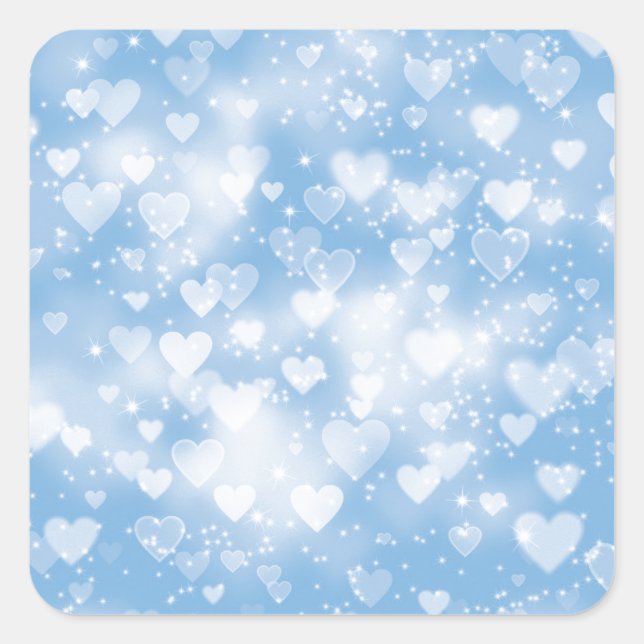 Light Blue Heart bokeh Square Sticker (Front)