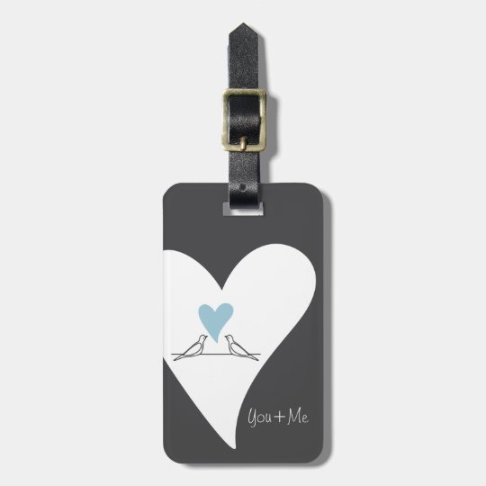 Light Blue Heart Love Birds Rustic Modern Wedding Luggage Tag