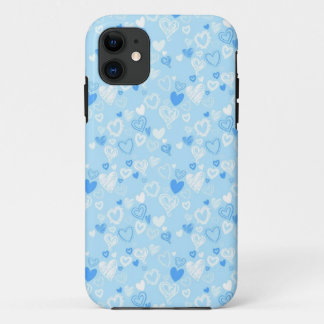 Light Blue Hearts Sketch iPhone 11 Case