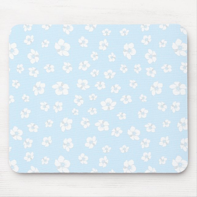 Light Blue Hibiscus Floral Mouse Mat (Front)