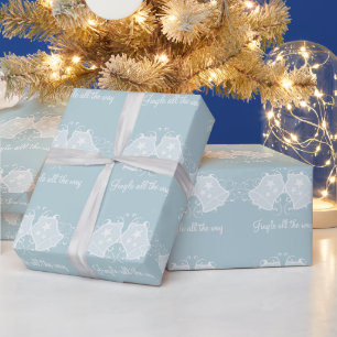 Light Blue Holiday Bells and Swirls Wrapping Paper