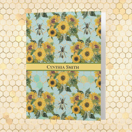 Light Blue Honeycomb Sunflower and Royal Bee Pocket Folder