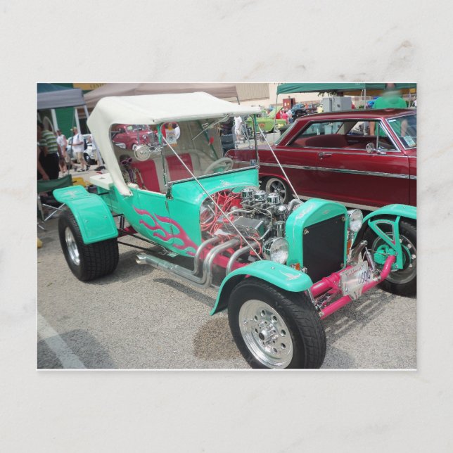 Light Blue Hot Rod Postcard (Front)