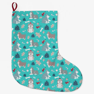Light Blue Husky Dog Christmas Stocking
