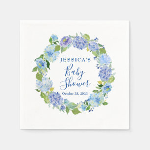 Light Blue Hydrangea Floral Baby Shower Paper Napkin