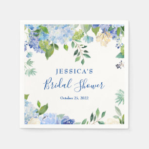 Light Blue Hydrangea Floral Bridal Shower Paper Napkin