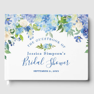 Light Blue Hydrangea Floral Greenery Bridal Shower Guest Book